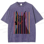 Unisex Doberman Pnscher Dog Inside Multicolor Lines Printed Washed Tee
