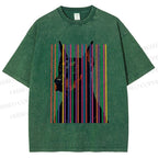 Unisex Doberman Pnscher Dog Inside Multicolor Lines Printed Washed Tee