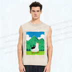 Unisex Chubby Goose With Crow Bird in Valley Printed Washed Tank Top