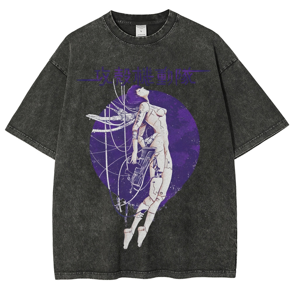 Robot Girl Ghost in the Shell Cyberpunk Vintage Washed T-shirt