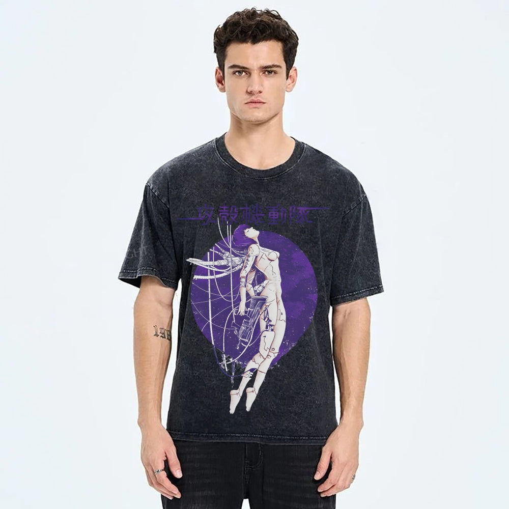 Robot Girl Ghost in the Shell Cyberpunk Vintage Washed T-shirt