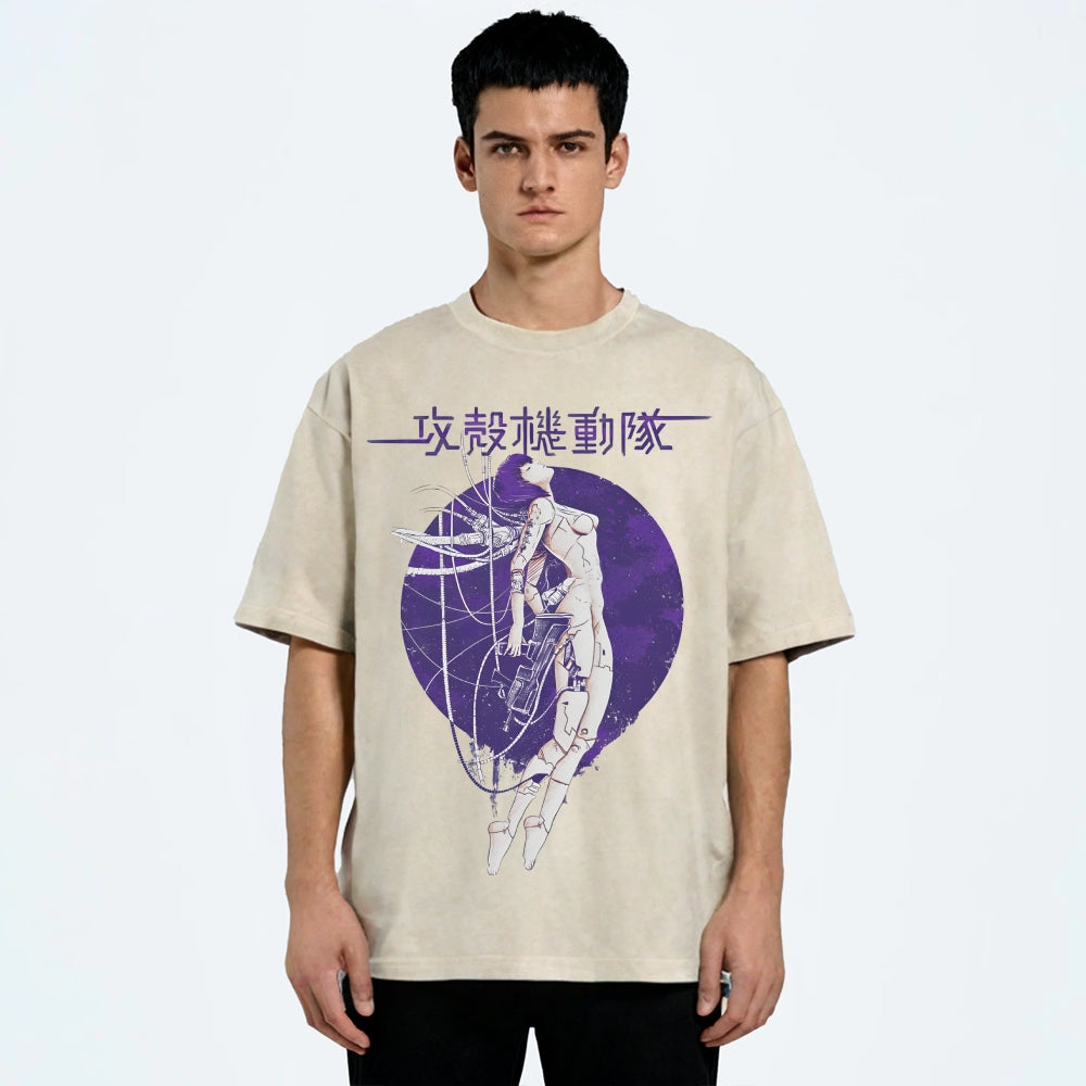 Robot Girl Ghost in the Shell Cyberpunk Vintage Washed T-shirt