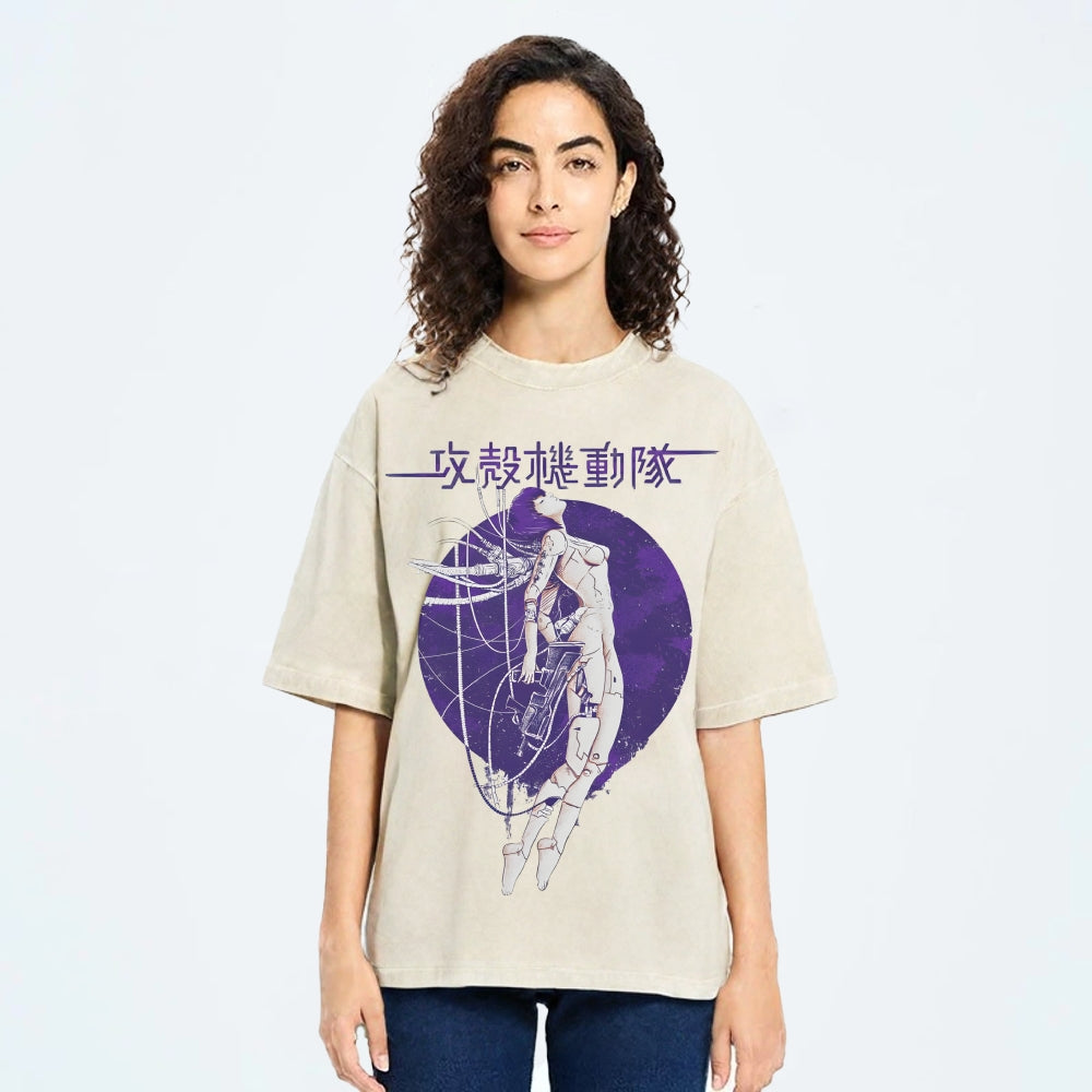 Robot Girl Ghost in the Shell Cyberpunk Vintage Washed T-shirt