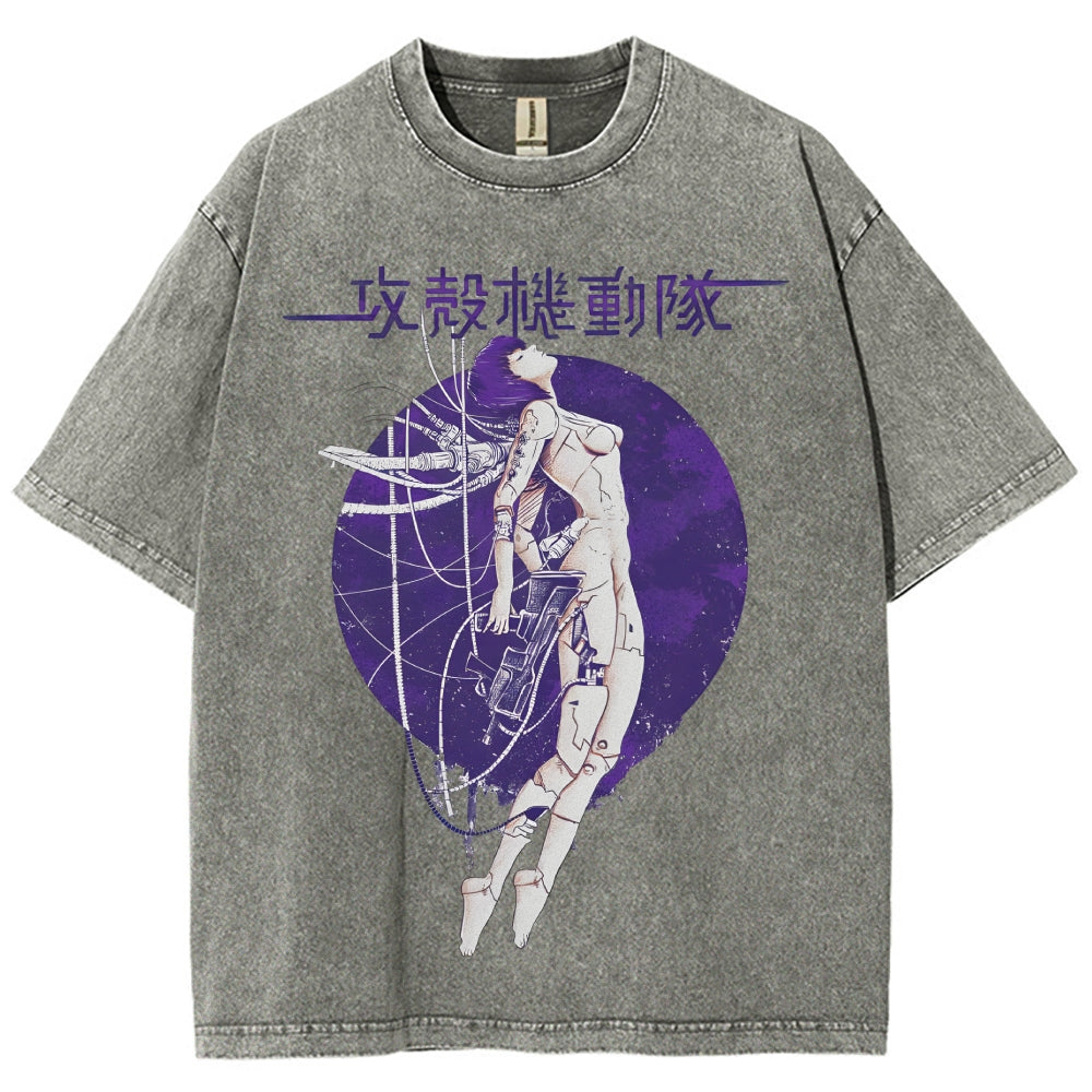 Robot Girl Ghost in the Shell Cyberpunk Vintage Washed T-shirt