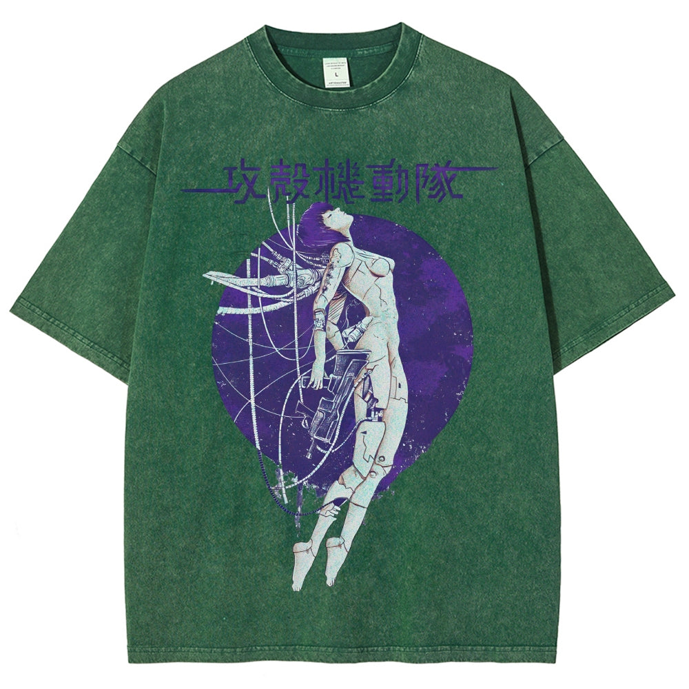 Robot Girl Ghost in the Shell Cyberpunk Vintage Washed T-shirt