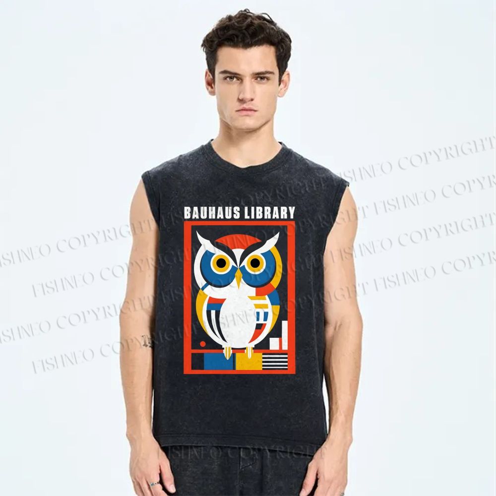 Unisex Bauhaus Library Printed Washed Tank Top