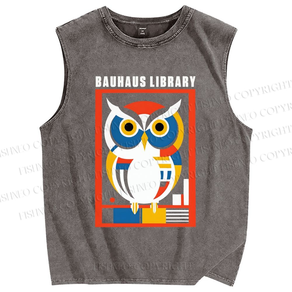 Unisex Bauhaus Library Printed Washed Tank Top
