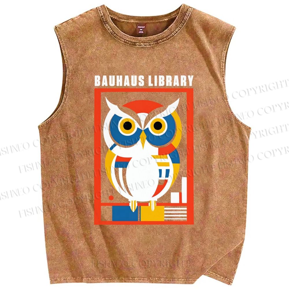 Unisex Bauhaus Library Printed Washed Tank Top