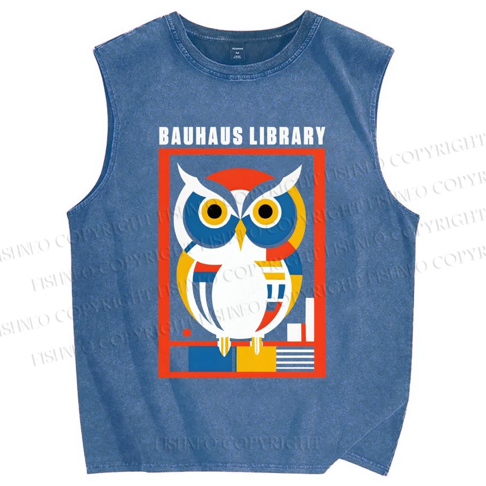 Unisex Bauhaus Library Printed Washed Tank Top