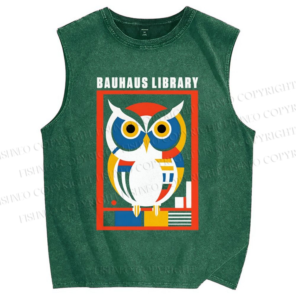 Unisex Bauhaus Library Printed Washed Tank Top