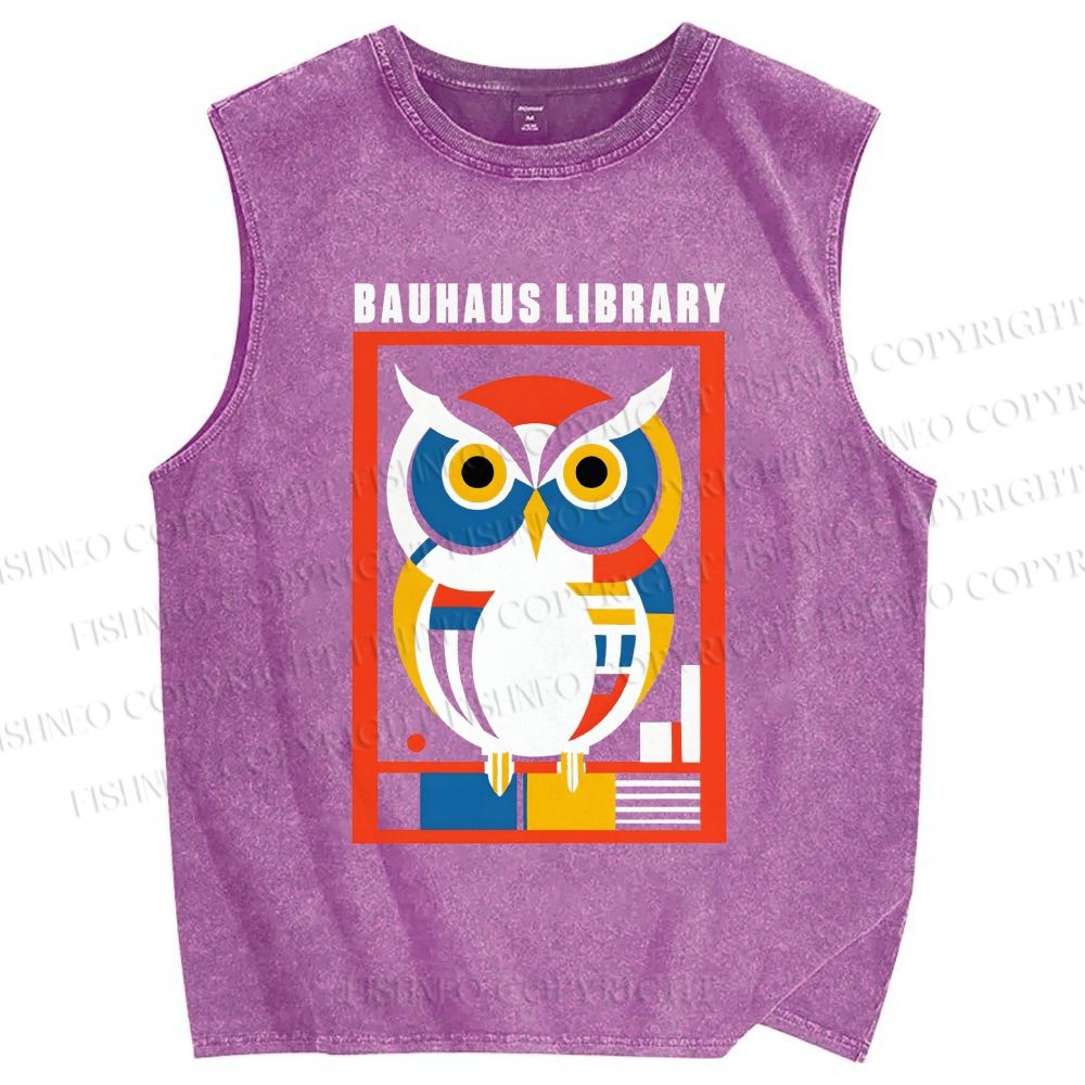 Unisex Bauhaus Library Printed Washed Tank Top