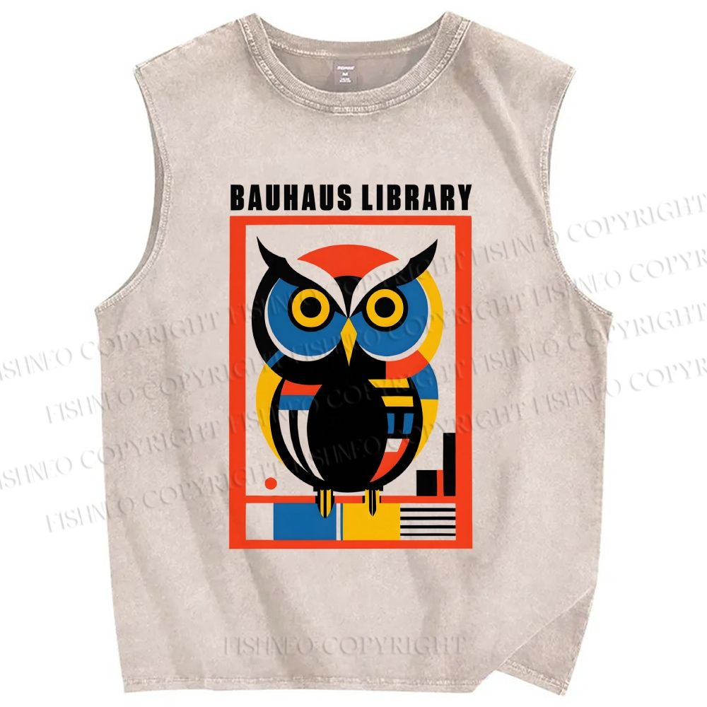 Unisex Bauhaus Library Printed Washed Tank Top