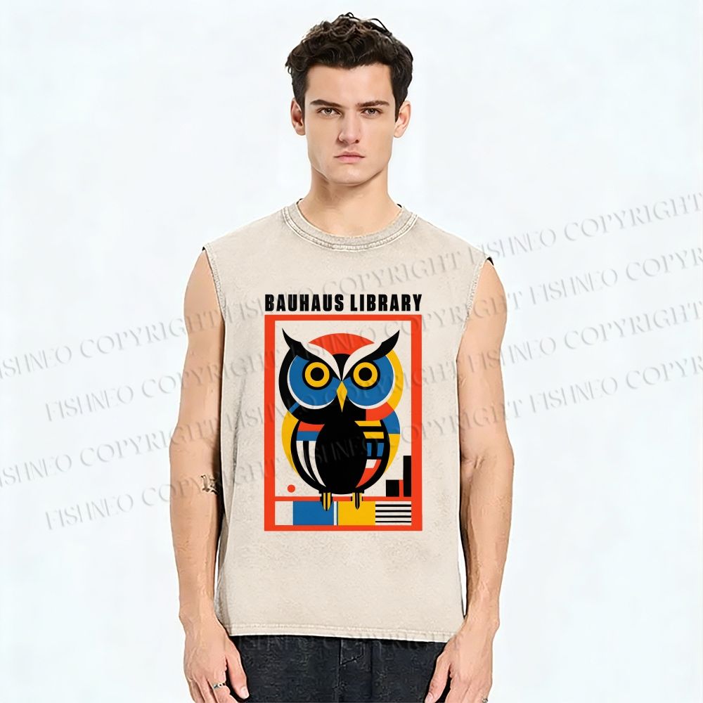 Unisex Bauhaus Library Printed Washed Tank Top