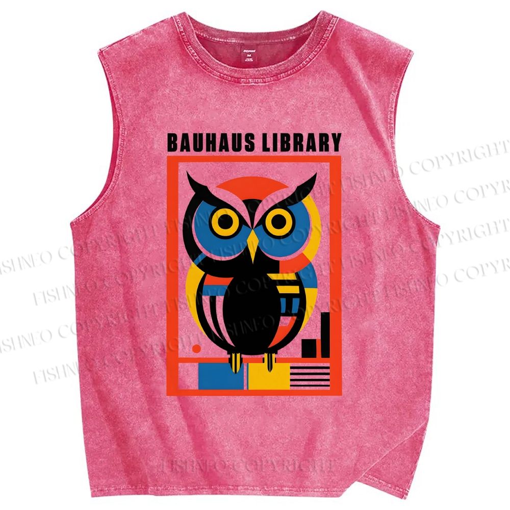 Unisex Bauhaus Library Printed Washed Tank Top