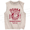 Unisex Osaka Drunken Octopus Printed Washed Tank Top