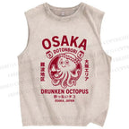 Unisex Osaka Drunken Octopus Printed Washed Tank Top