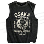 Unisex Osaka Drunken Octopus Printed Washed Tank Top
