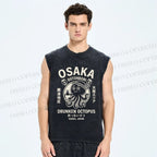 Unisex Osaka Drunken Octopus Printed Washed Tank Top