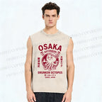 Unisex Osaka Drunken Octopus Printed Washed Tank Top