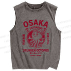 Unisex Osaka Drunken Octopus Printed Washed Tank Top