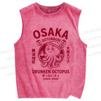Unisex Osaka Drunken Octopus Printed Washed Tank Top
