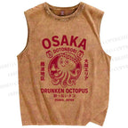 Unisex Osaka Drunken Octopus Printed Washed Tank Top