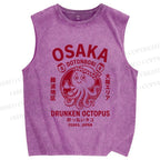 Unisex Osaka Drunken Octopus Printed Washed Tank Top