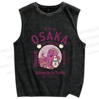 Unisex Osaka Drunken Octopus Printed Washed Tank Top