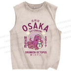 Unisex Osaka Drunken Octopus Printed Washed Tank Top