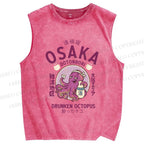 Unisex Osaka Drunken Octopus Printed Washed Tank Top
