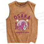 Unisex Osaka Drunken Octopus Printed Washed Tank Top