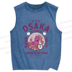 Unisex Osaka Drunken Octopus Printed Washed Tank Top