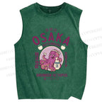 Unisex Osaka Drunken Octopus Printed Washed Tank Top