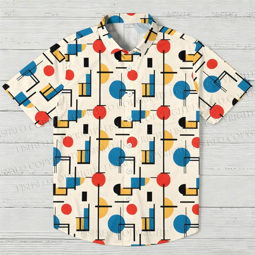 Bauhaus Geometric Printed Hawaiian Shirt