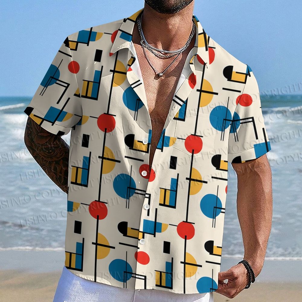 Bauhaus Geometric Printed Hawaiian Shirt