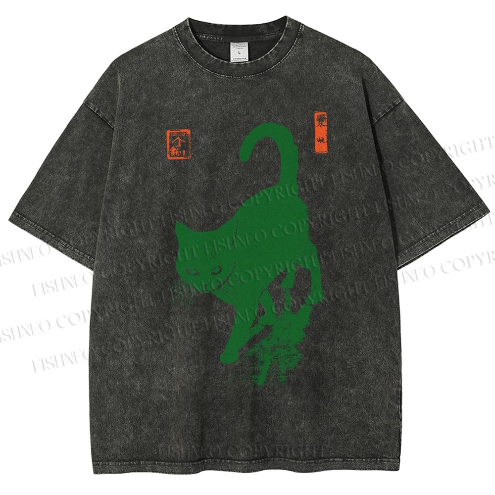 Unisex Cat Printed Washed Tee
