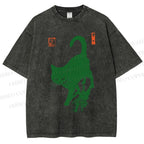Unisex Cat Printed Washed Tee