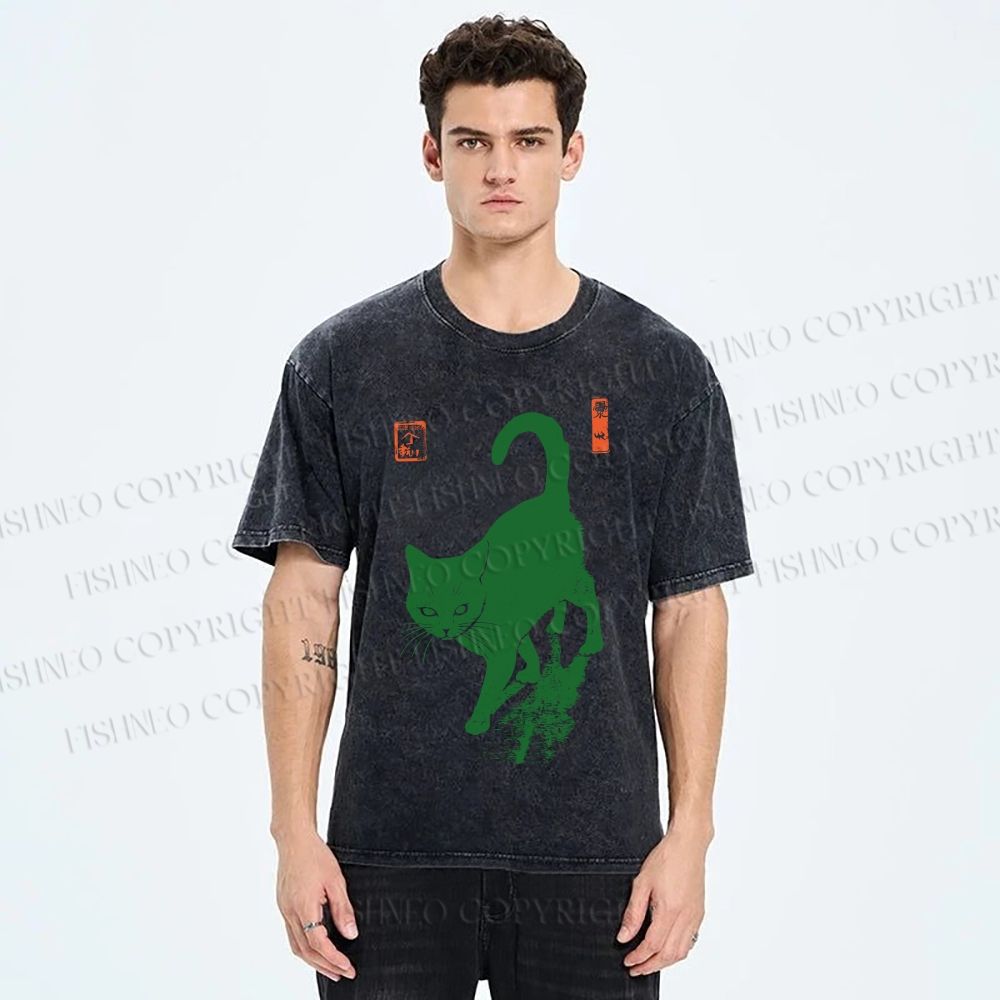 Unisex Cat Printed Washed Tee