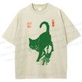 Unisex Cat Printed Washed Tee