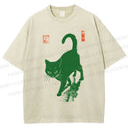 Unisex Cat Printed Washed Tee