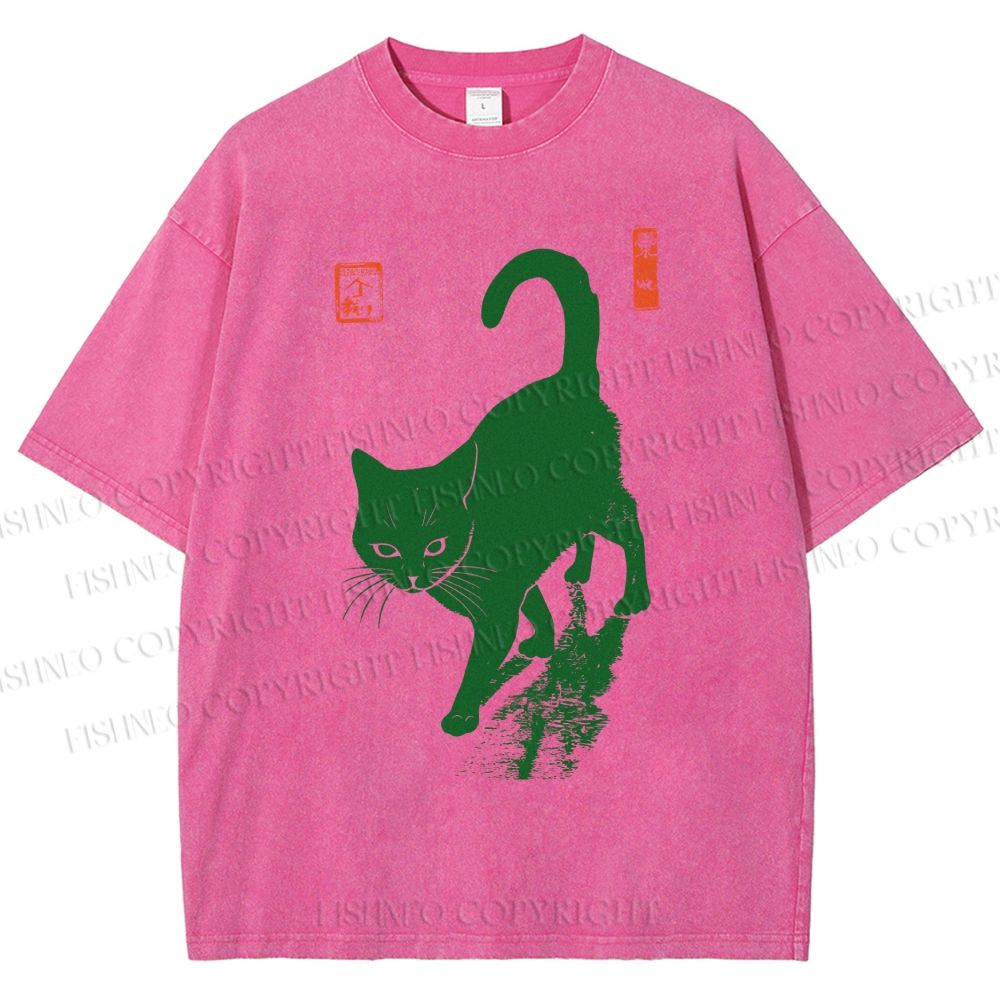 Unisex Cat Printed Washed Tee