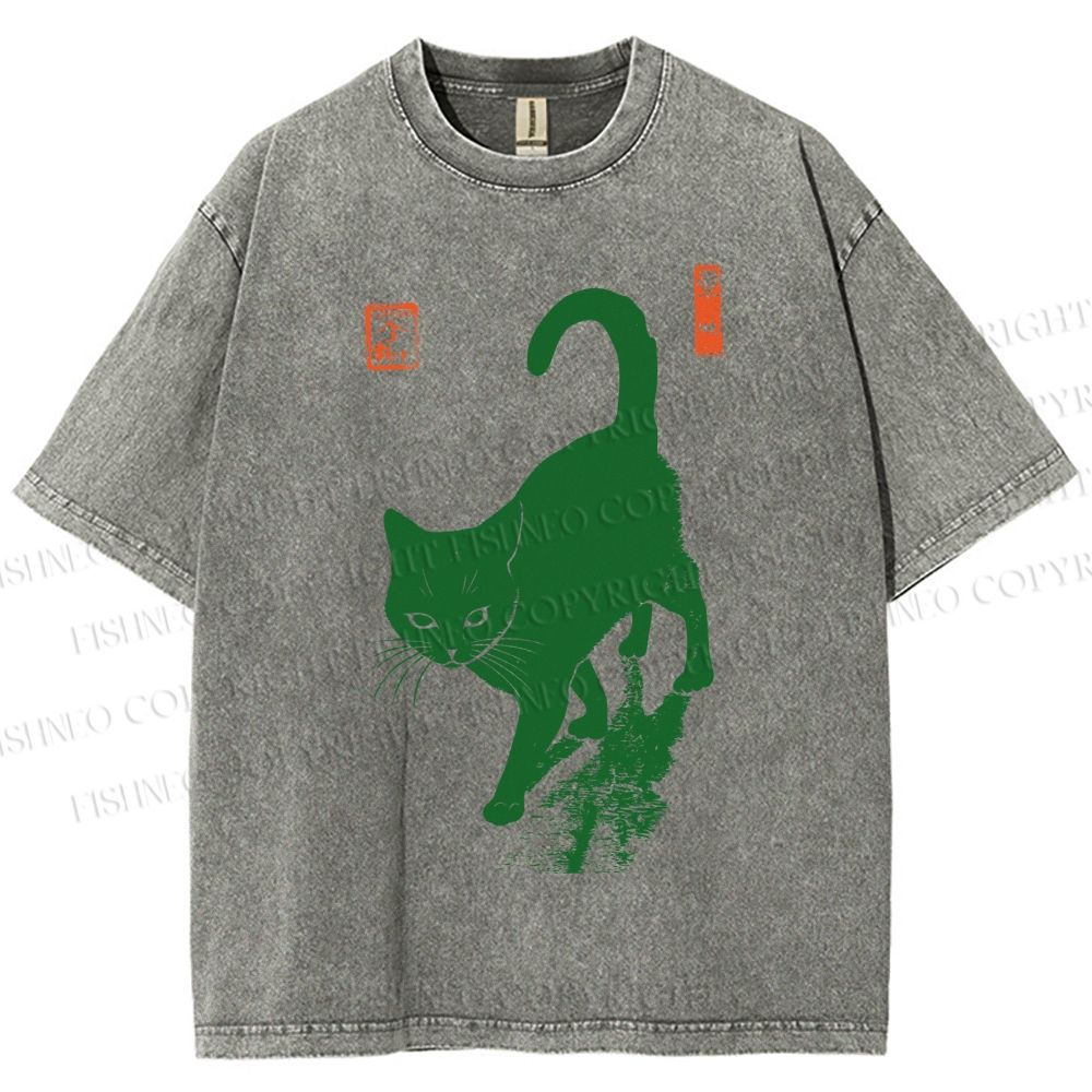 Unisex Cat Printed Washed Tee