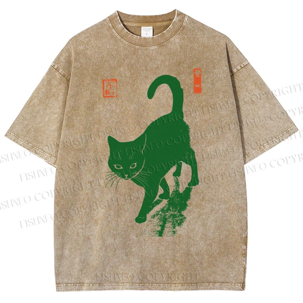 Unisex Cat Printed Washed Tee