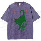 Unisex Cat Printed Washed Tee