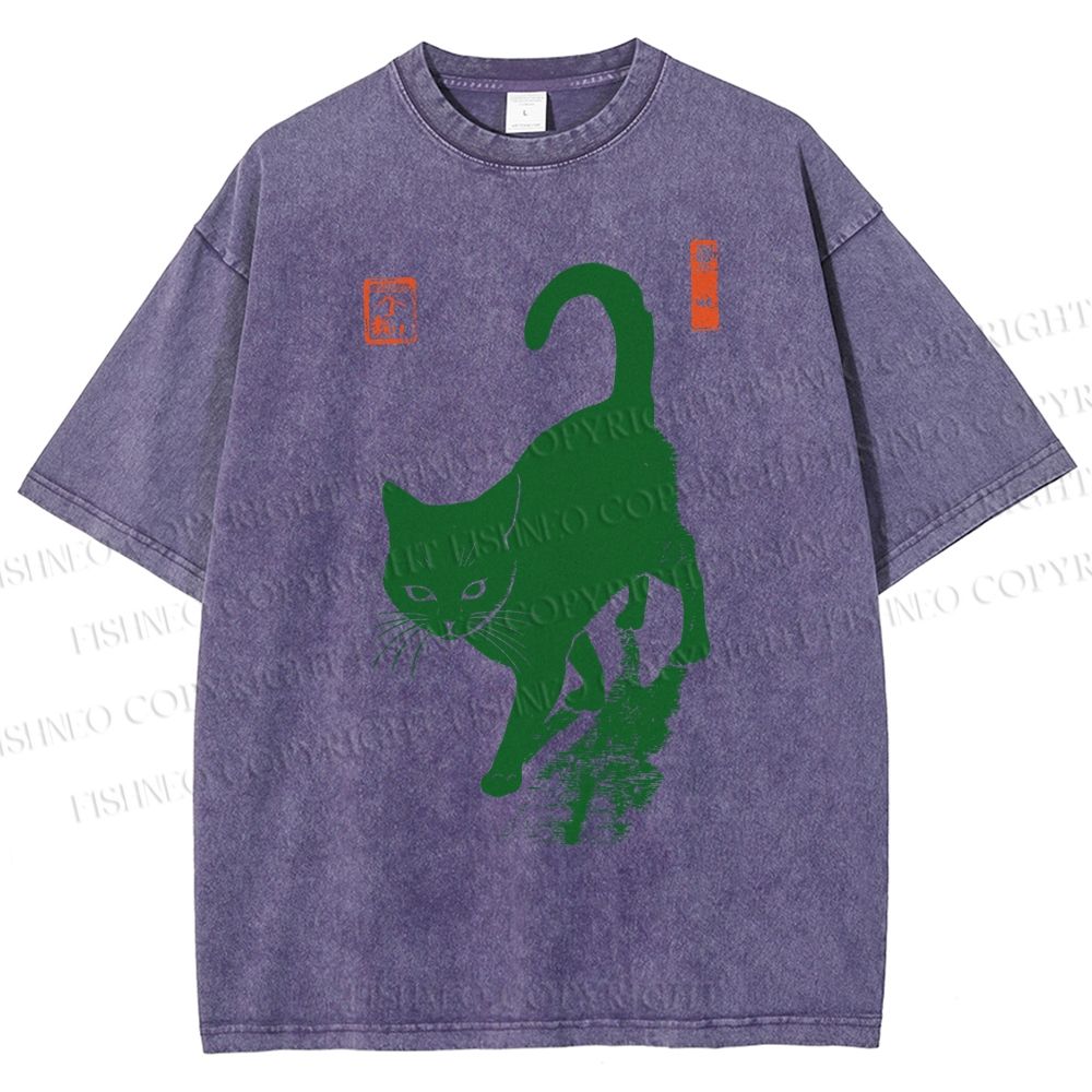 Unisex Cat Printed Washed Tee