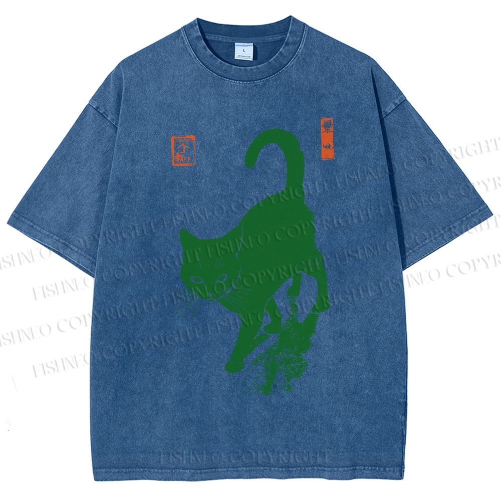 Unisex Cat Printed Washed Tee