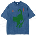 Unisex Cat Printed Washed Tee