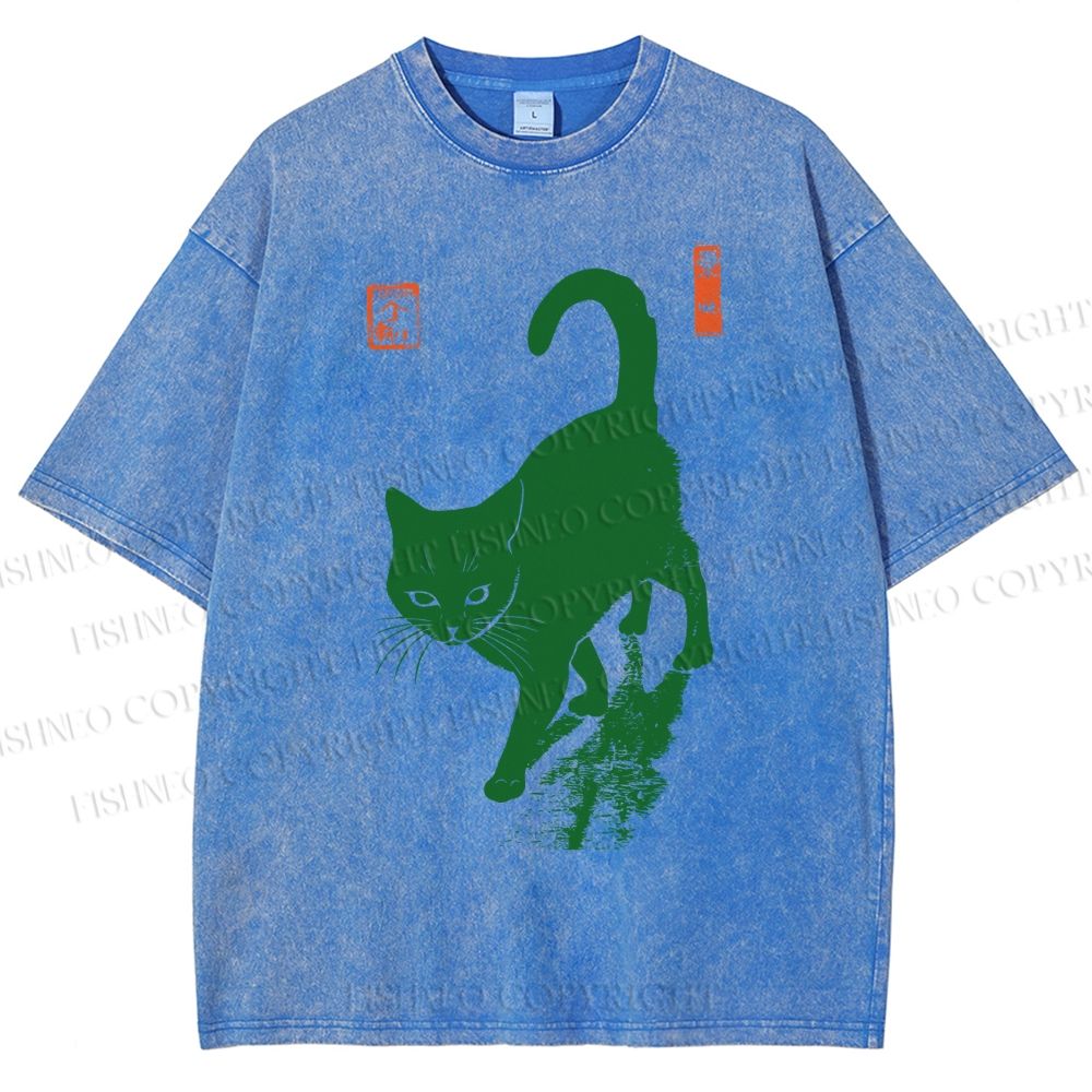 Unisex Cat Printed Washed Tee