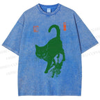 Unisex Cat Printed Washed Tee