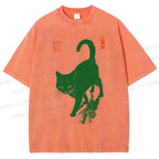 Unisex Cat Printed Washed Tee